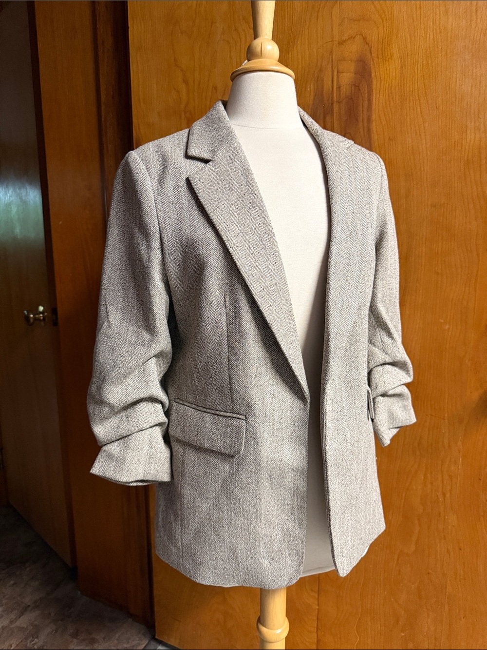 H&M Tailored Herringbone Grey White Women's Blazer Jacket MED